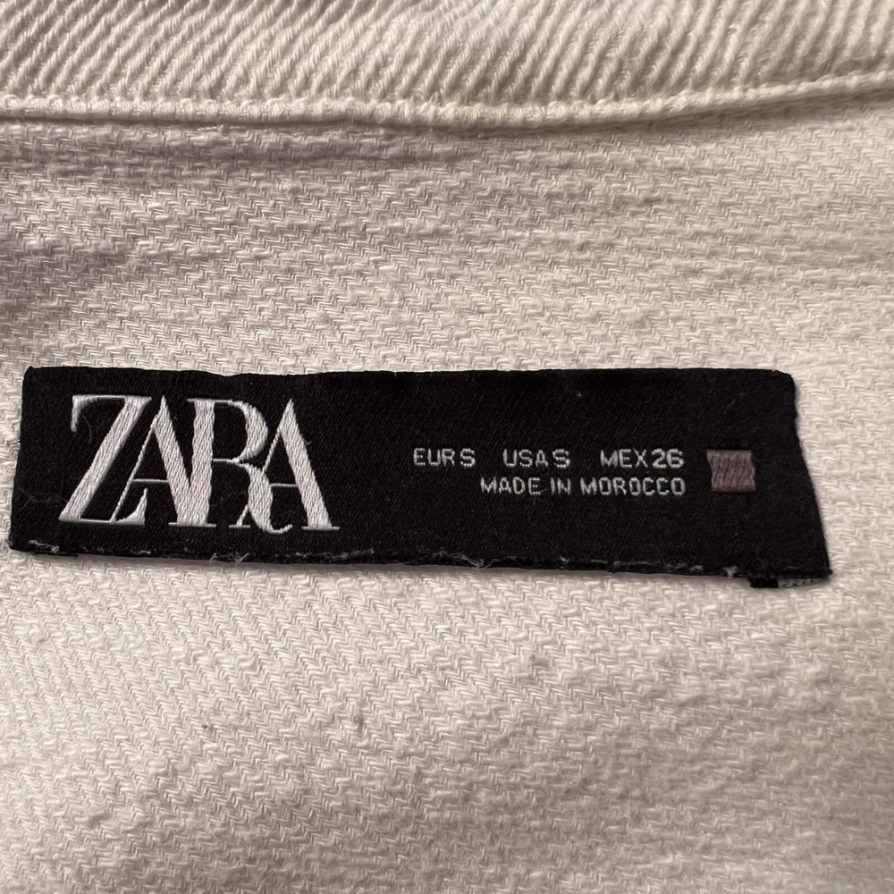Zara Oversized White Denim Jacket Womens S Frayed Hem Button Down Shacket - Picture 7 of 11